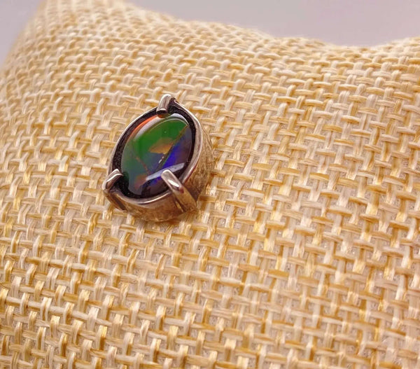 Ammolite Oval Silver Pin Right View PN E10522 