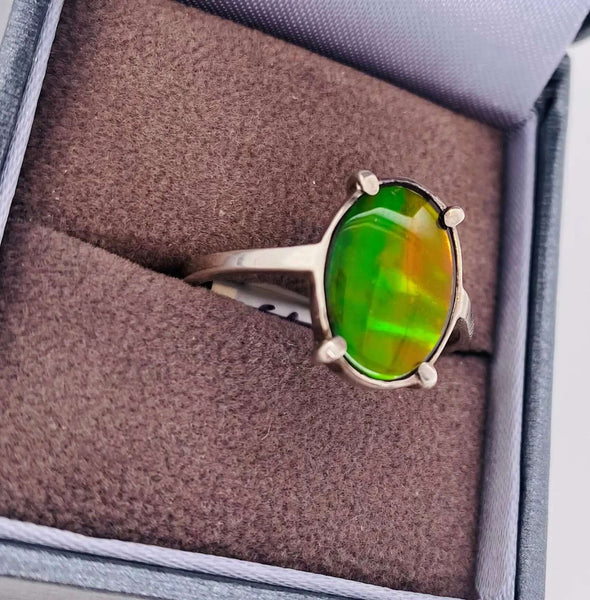 Ammolite Oval Silver Ring with Orange Gemstone Right View PN E00421P