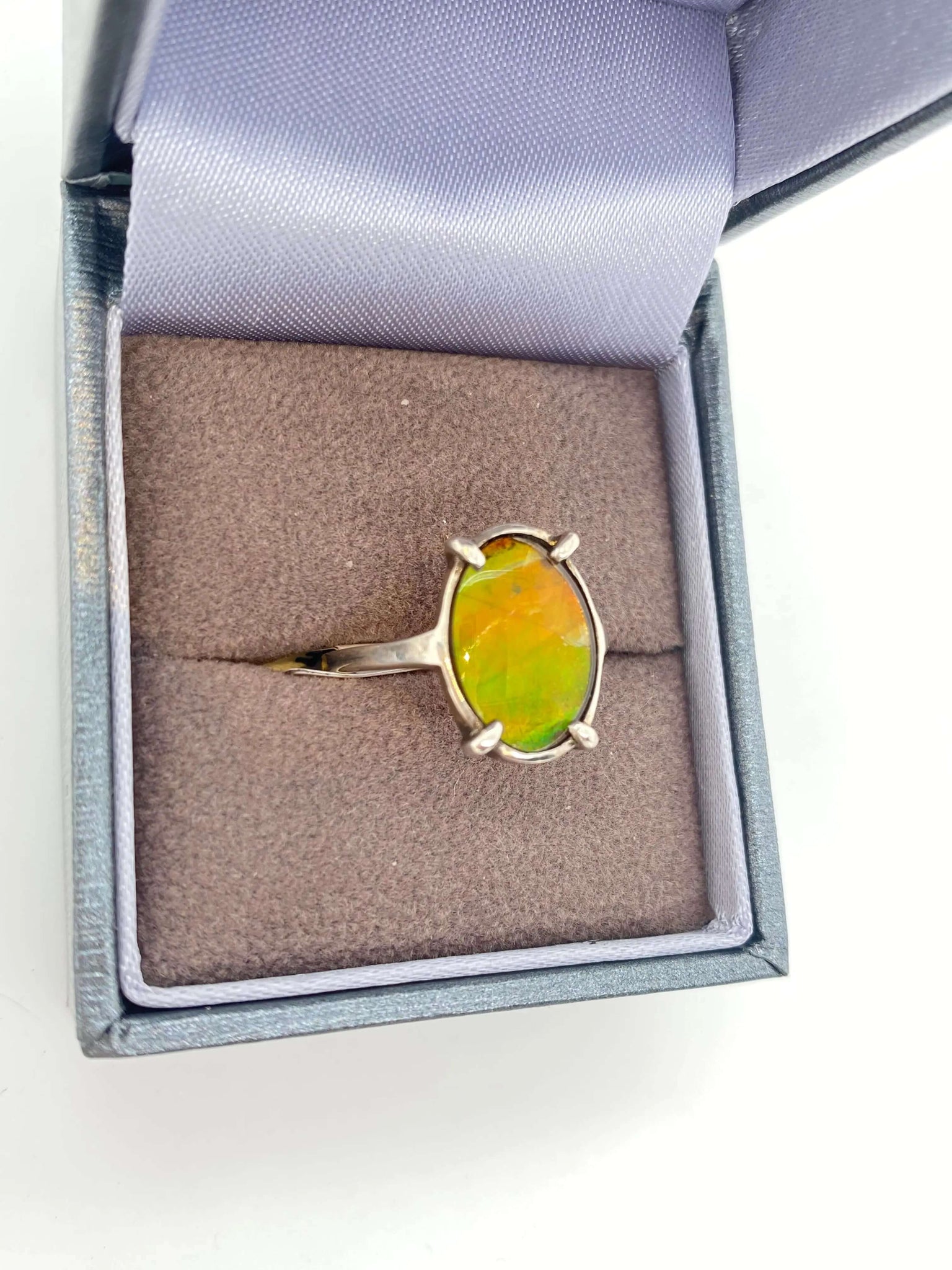 Ammolite Oval Silver Ring with Orange Gemstone Right View PN E00421Y 