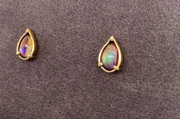 Ammolite Pear Gold Earrings Left View PN E00423P 