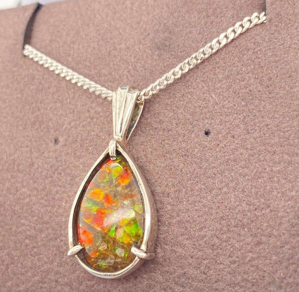 Ammolite Pear Pendant in Sterling Silver Right View PN E10442 