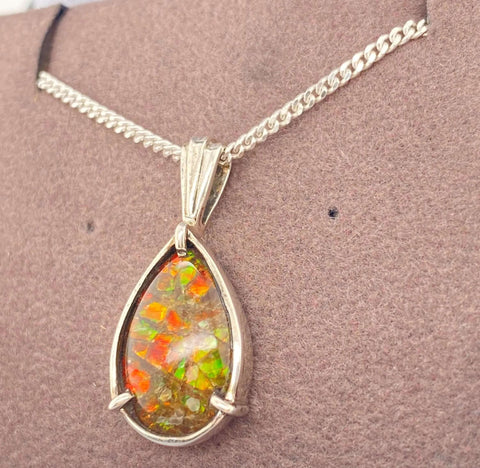 Ammolite Pear Pendant in Sterling Silver Right View PN E10442 