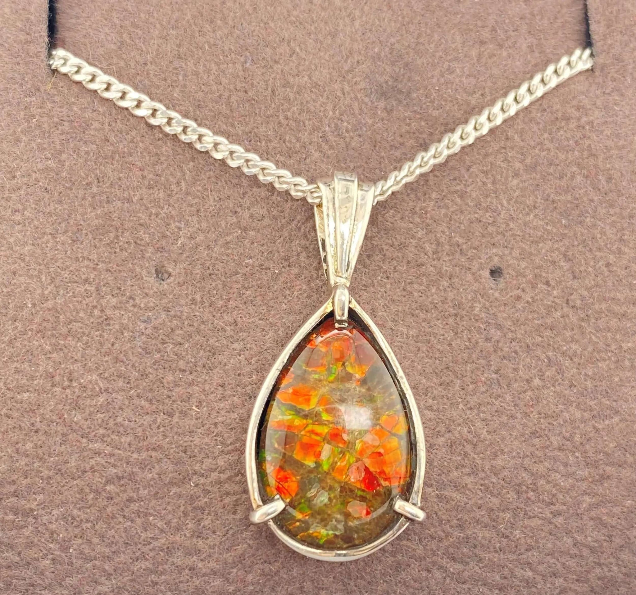 Ammolite Pear Pendant in Sterling Silver PN E10442 