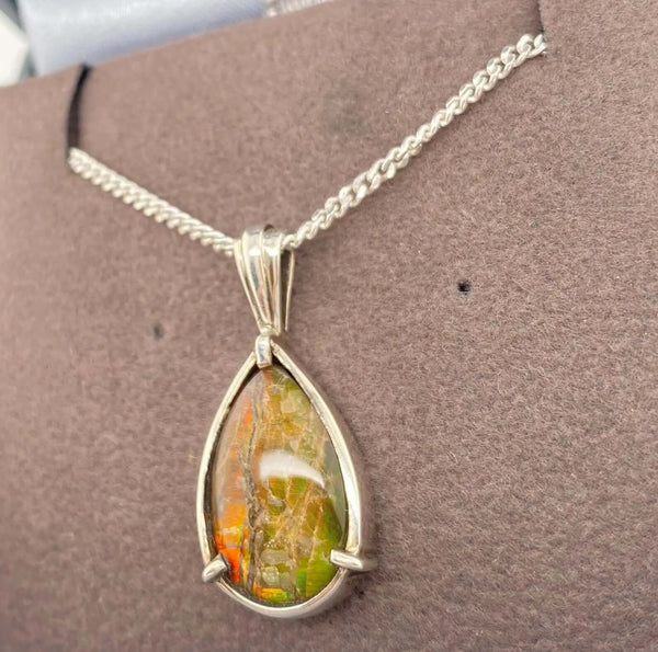 Ammolite Pear Pendant in Sterling Silver Right View PN E10462