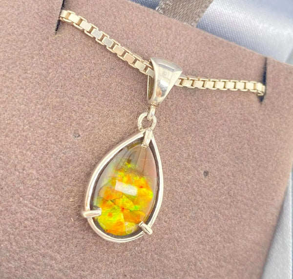 Ammolite Pear Pendant in Sterling Silver Right View PN E10613 