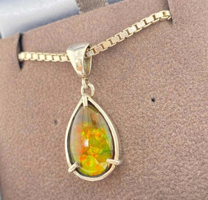 Ammolite Pear Pendant in Sterling Silver Left View PN E10613 