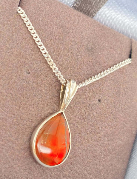 Ammolite Pear Pendant in Sterling Silver Right View PN E20192 