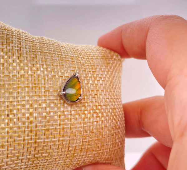 Ammolite Petite Pear Silver Pin Left View PN E10493 