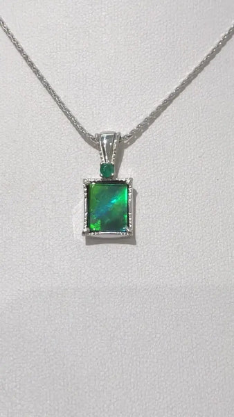 Ammolite Rectangle Pendant with Emerald Accent PN E21173 %product from Empire Ammolite