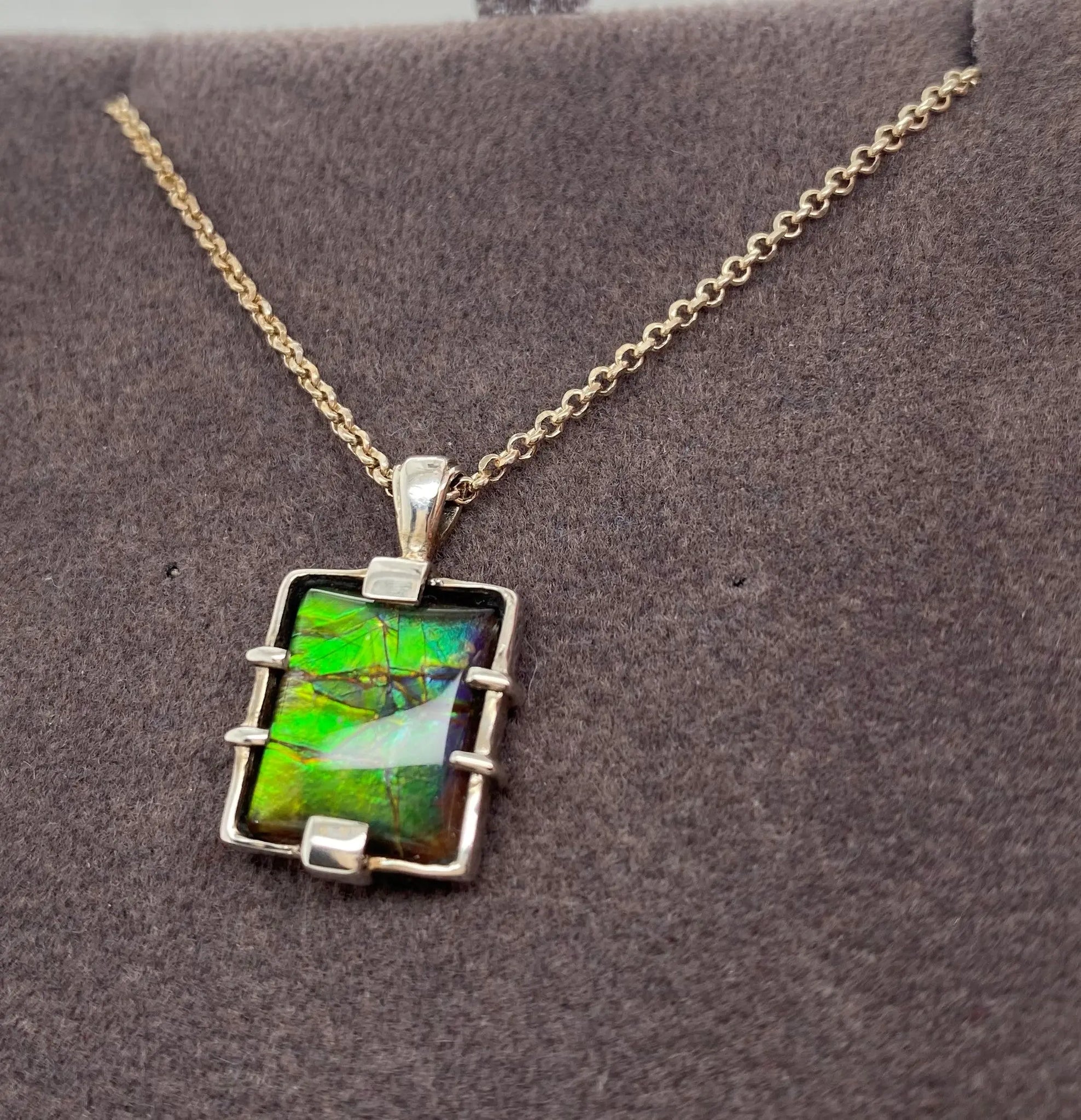 Ammolite Rectangle Silver Pendant PN E20161 