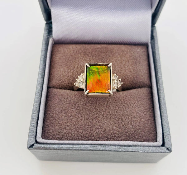 Ammolite Ring With Accent Stones Set in Silver PN E20484 