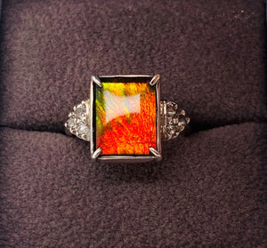 Ammolite Ring With Six White Topaz Accent Stones Set in Silver PN E20484 