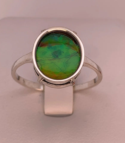 Ammolite Ring with a 10x12mm Oval Gem Set in Silver PN AC10343