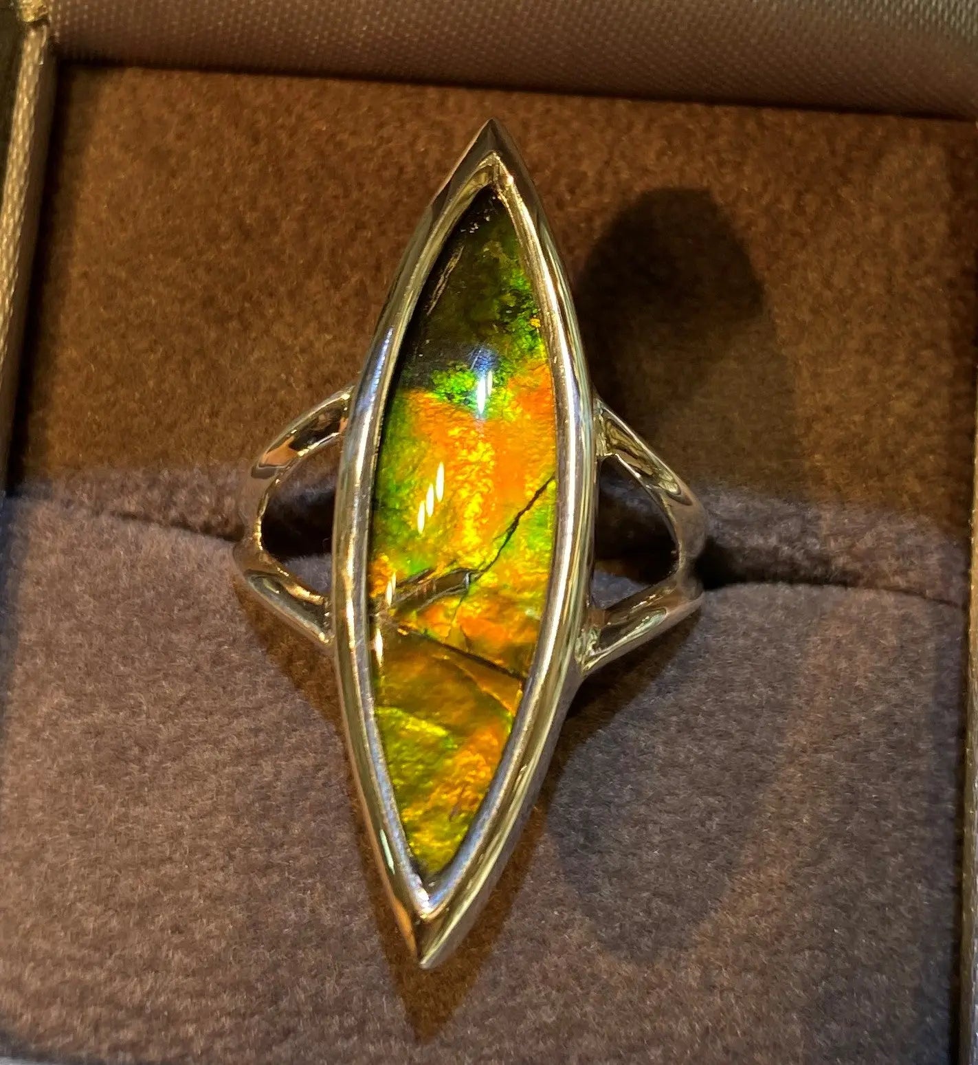 Ammolite Ring with a 8x28mm Marquise Gemstone PN: E20813 