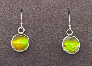 Ammolite Round Dangle Earrings set in Silver PN E10631 %product from Empire Ammolite