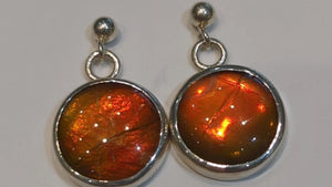 Ammolite Round Earrings with Orange and Green Flash PN. E00424E %product from Empire Ammolite