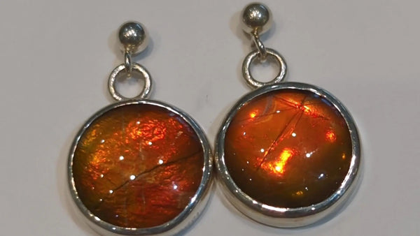 Ammolite Round Earrings with Orange and Green Flash PN. E00424E %product from Empire Ammolite