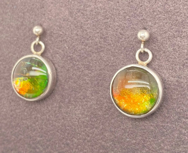 Ammolite Round Earrings with Orange and Green Flash PN. E00424E %product from Empire Ammolite