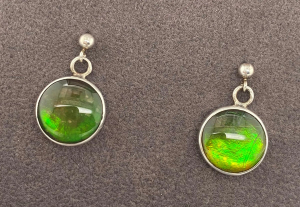 Ammolite Round Earrings with Orange and Green Flash PN. E00424E %product from Empire Ammolite