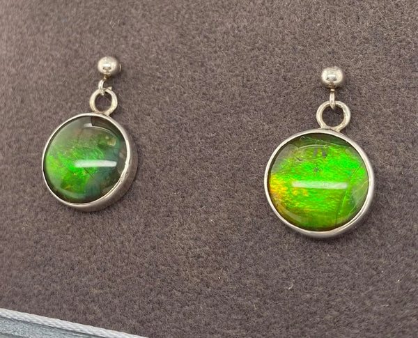 Ammolite Round Earrings with Orange and Green Flash PN. E00424E %product from Empire Ammolite