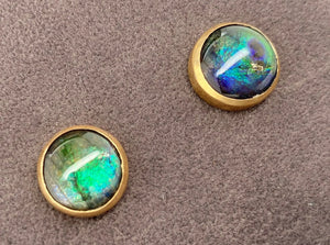 Ammolite Round Gold Earrings Right View PN E1361R 