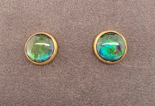 Ammolite Round Gold Earrings PN E1361R 
