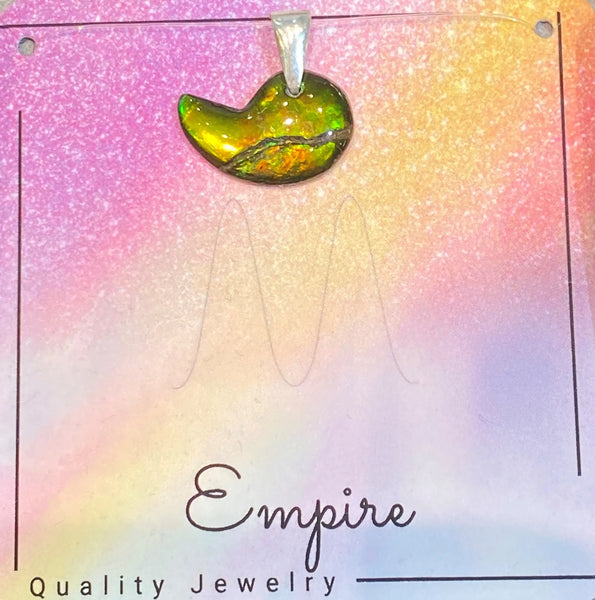 Ammolite Shaped Petite Pendant Set in Silver with a Chain. PN:ES150-BB %product from Empire Ammolite