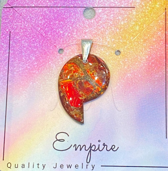 Ammolite Shaped Petite Pendant Set in Silver with a Chain. PN:ES150-BB %product from Empire Ammolite