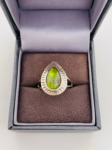 Ammolite Silver Aura Pear Ring PN E00423B