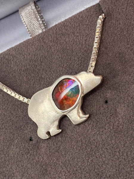 Ammolite Silver Bear Pendant Right View PN E21311