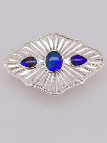 Ammolite Silver Belt Buckle with Three Gemstones PN E21332 