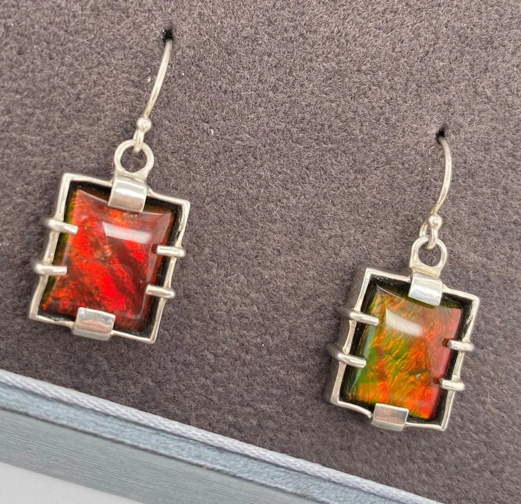 Ammolite Silver Dangle Earrings Right View PN E20601 