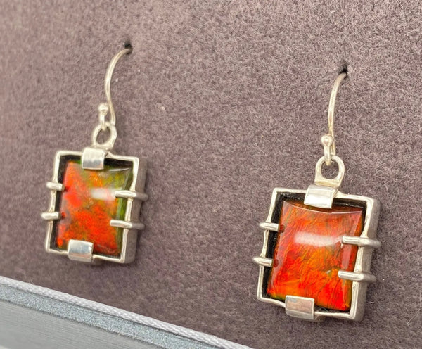 Ammolite Silver Dangle Earrings Left View PN E20601 