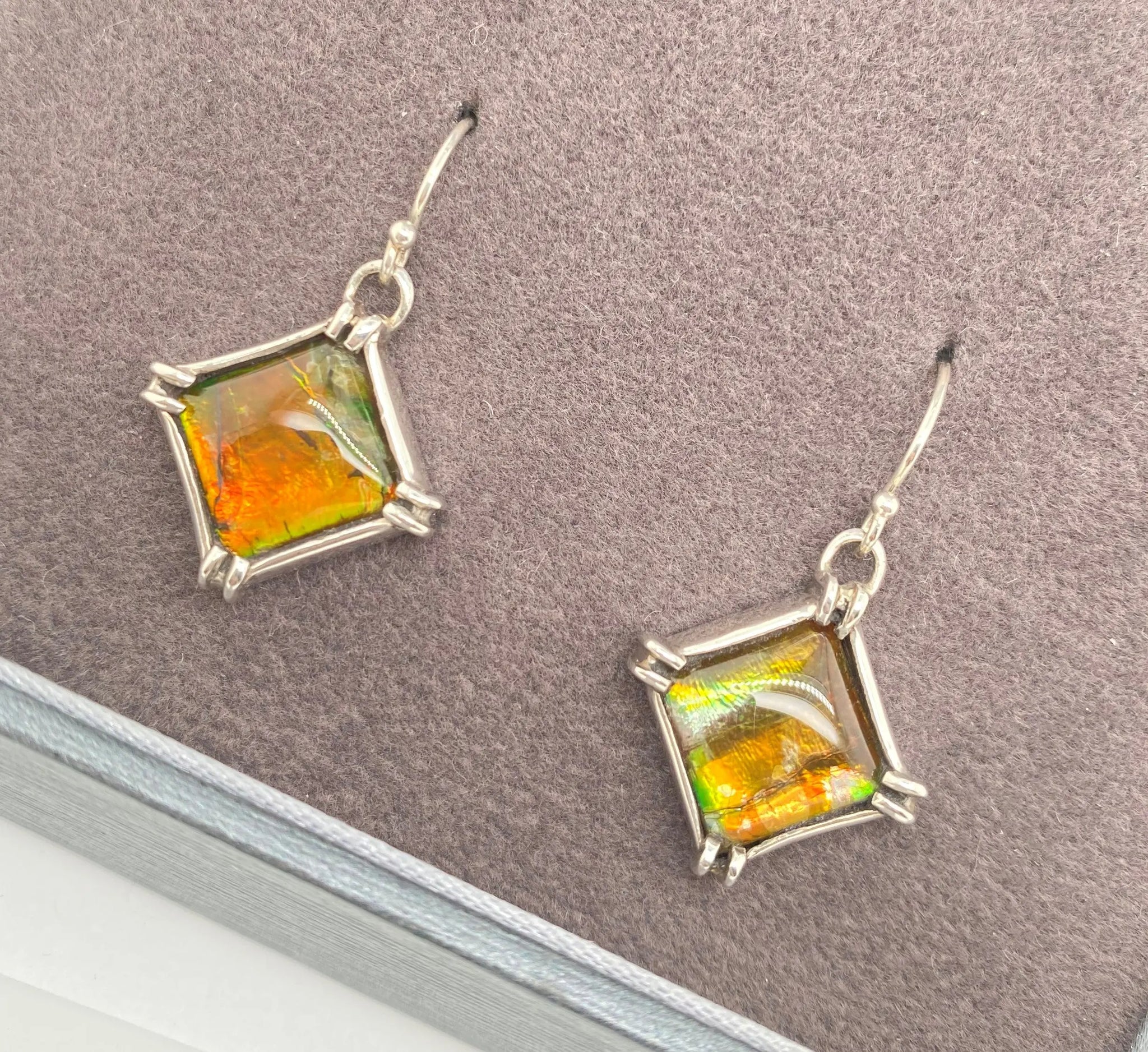 Ammolite Silver Earrings with 10mm Square Gemstones PN E1366-23 
