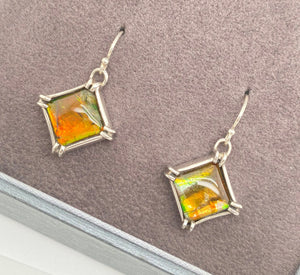Ammolite Silver Earrings with 10mm Square Gemstones PN E1366-23 