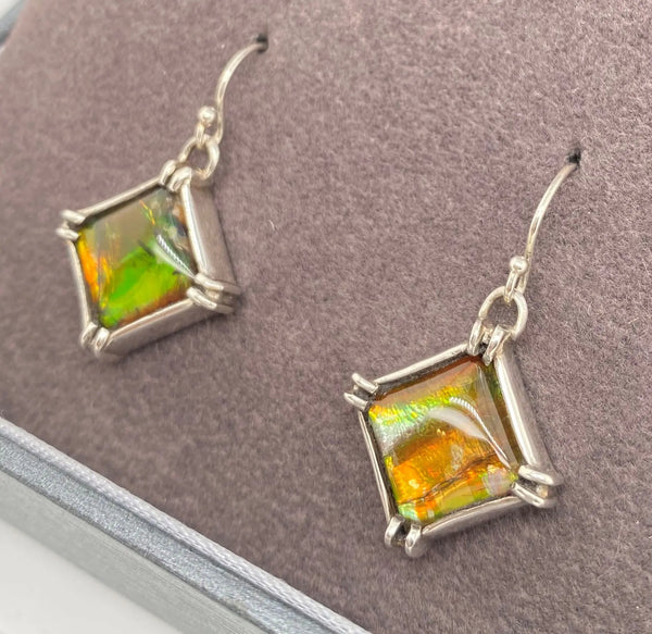 Ammolite Silver Earrings with 10mm Square Gemstones Right View PN E1366-23