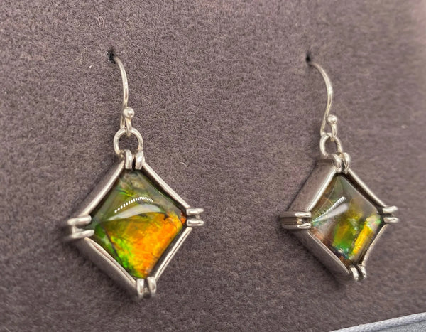 Ammolite Silver Earrings with 10mm Square Gemstones Left View PN E1366-23 