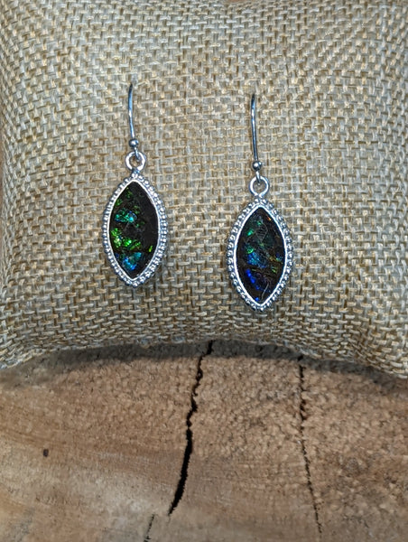 Ammolite Silver Marquise Earrings with Blue and Green PN AZ003 %product from Empire Ammolite