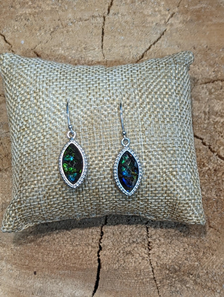 Ammolite Silver Marquise Earrings with Blue and Green PN AZ003 %product from Empire Ammolite