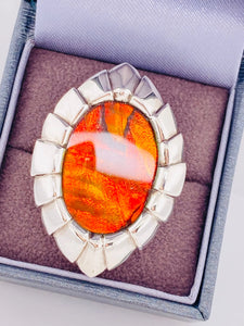 Ammolite Silver Oval Big Ring PN E20334 