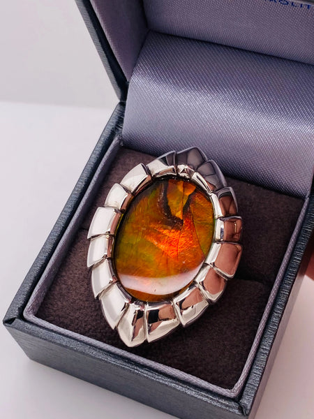Ammolite Silver Oval Big Ring Right View  PN E20334 