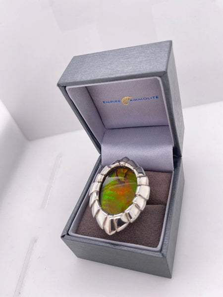 Ammolite Solid Silver Oval Big Ring PN E20334 