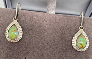 Ammolite Silver Pear Dangle Earrings Right View PN E20303