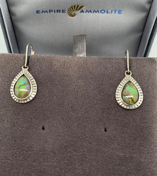 Ammolite Silver Pear Dangle Earrings PN E20303 