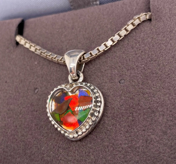 Ammolite Silver Pendant with Heart Shaped Setting Right View PN AZ007 