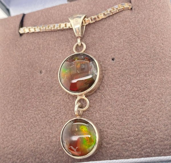 Ammolite Silver Pendant with a Double Dangle Gemstones Left View PN E20683 