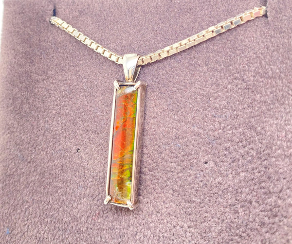 Ammolite Silver Pendant with a Rectangle Gemstone PN E10365 