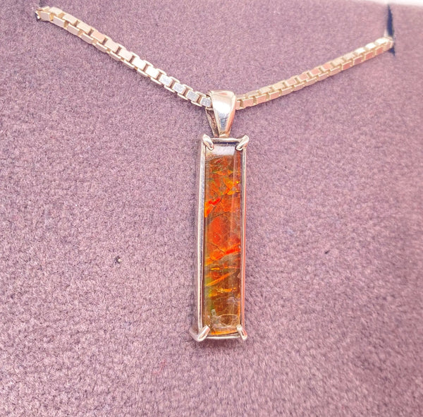 Ammolite Silver Pendant with a Rectangle Gemstone Right View PN E10365 