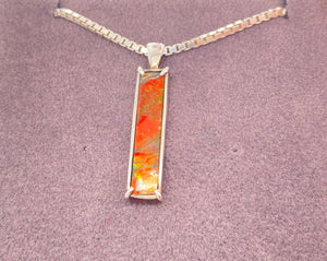 Ammolite Silver Pendant with a Rectangle Gemstone Left View PN E10365 