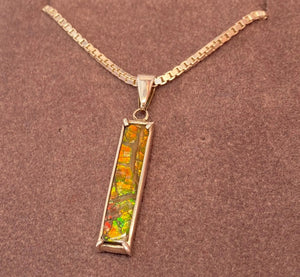 Ammolite Silver Pendant with a Rectangle Gemstone PN E10593 